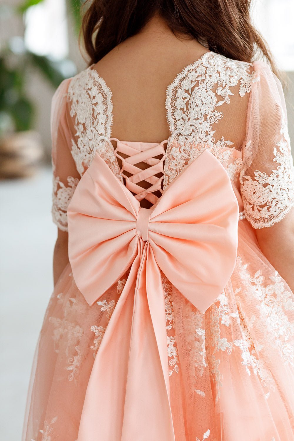 Mary embroidered peach flower girl dress