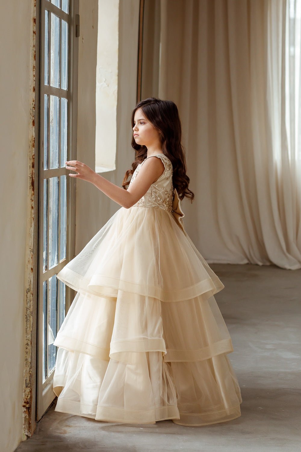 Rose layered flower girl dress