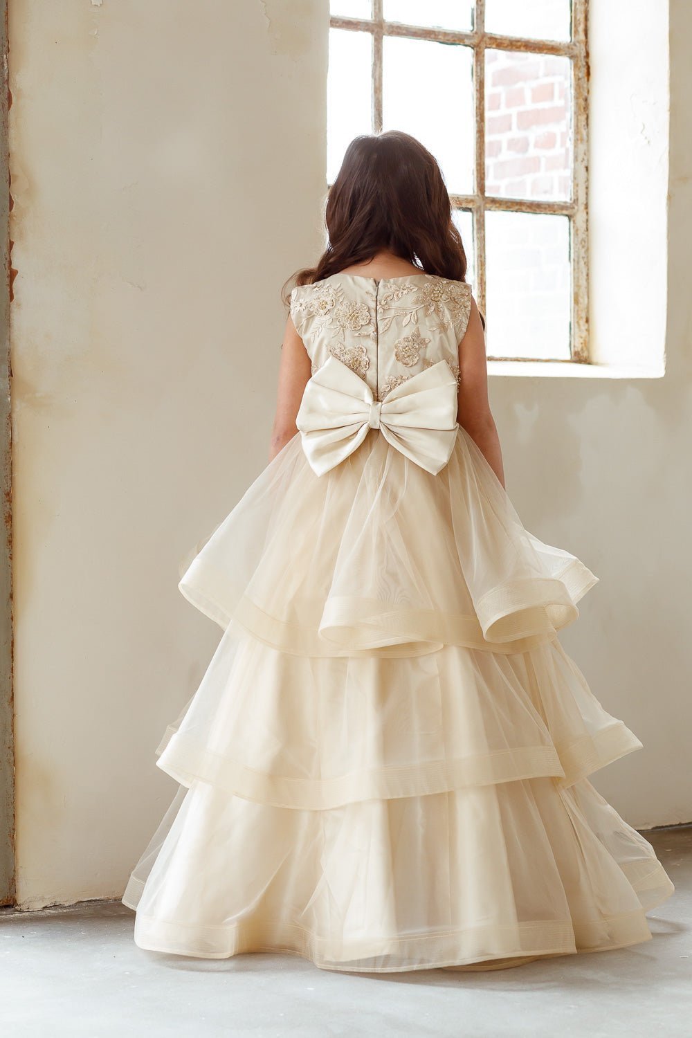 Rose layered flower girl dress